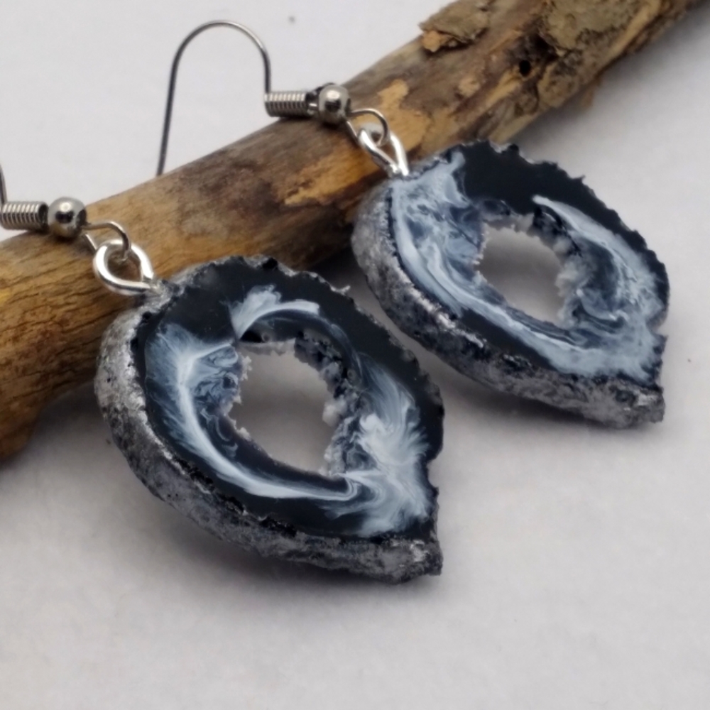 New! Agate Geode Resin Earrings - Beautiful and Lightweight!